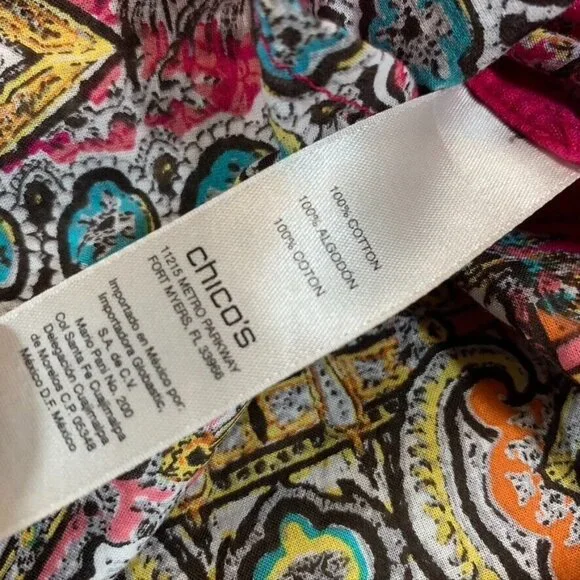 Chicos Womens S Button Up Shirt Colorful Paisley Boho Hippie Lightweight Cotton - Picture 7 of 13